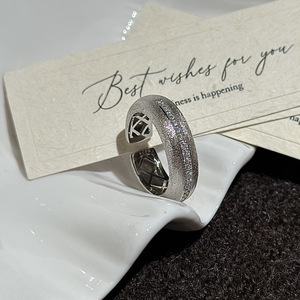 Bague en argent pur S925 avec zircone brossée, design simple, élégant, vintage, taille unique - Product Image 3