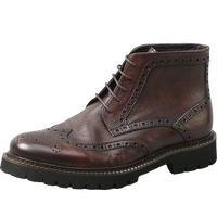 Sepatu Boots Kulit Asli Gaya Brogue Vintage Kasual Anti Air dengan Tali, Sol Karet Penambah Tinggi, dan Midsole EVA