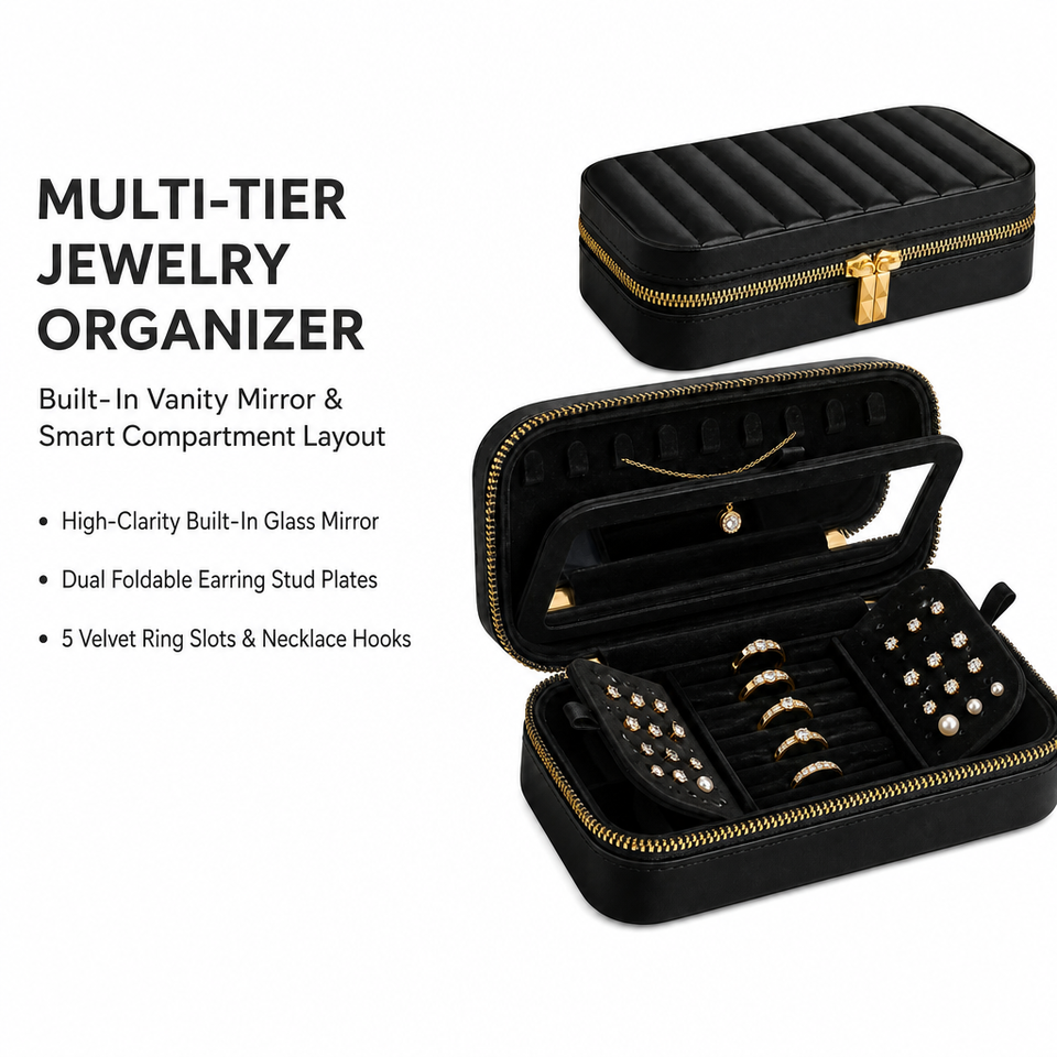 Rectangle Ring Box Wholesale Custom Black Ribbed PU Leather Travel Jewelry Case with ...