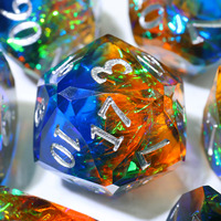 Ensemble de 7 dés en résine à facettes diamantées et bords vifs, dés polyédriques holographiques bleu-orange pour D&D RPG Dungeons & Dragons - RD-Mixed5