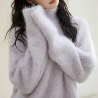 Cárdigan de mohair de alta calidad para mujer, cuello alto, manga larga, Color sólido, venta al por mayor, tamaño libre, tejido, frente de invierno