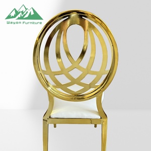 Sedia da banchetto Wayon Luxury in acciaio inossidabile dorato con cuscino blu, schienale geometrico tagliato al laser e gambe in bambù - Product Image 6