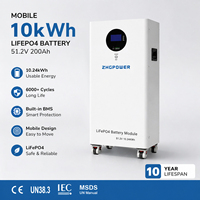 Batterie LiFePO4 mobile 51,2 V 200 Ah 10 kWh sans installation avec roues, 48 V, 6000 cycles, BMS intelligent, stockage d'énergie solaire