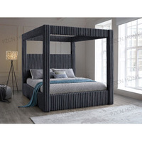 Lit à baldaquin moderne en velours côtelé avec rangement, cadre de lit Queen Size rembourré, ensemble de meubles de chambre à coucher, lit King Size de luxe moderne