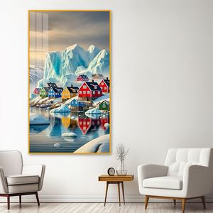 Peinture sur porcelaine cristalline « Maison népalaise et reflet <span class=keywords><strong>du</strong></span> <span class=keywords><strong>lac</strong></span> » dans un cadre en aluminium haut de gamme – Décoration murale - Product Image 3