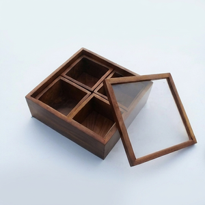 Walnut Wooden Snack Organizer Box 4 Compartment Candy Storage <b>Bin</b> with Lid Desktop Dry Fruit Tray Box Handmade High Quality Box - Product Image 1