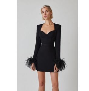 XS Size <span class=keywords><strong>abbigliamento</strong></span> <span class=keywords><strong>donna</strong></span> elegante elegante abito <span class=keywords><strong>formale</strong></span> da sera abito da sera con piume di struzzo - Product Image 1