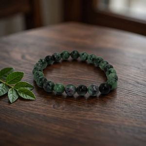Bracelet extensible en argent avec perles de zoïsite rubis naturel, bijou de poignet élégant pour mariage et anniversaire, cadeau unisexe - Product Image 1