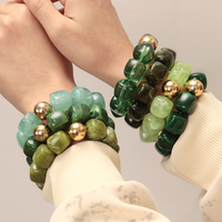 Nouveau Bracelet Perlé Fait Main Tendance 45 Couleurs Perles Géométriques Carrées Colorées Bracelet Élastique Rond en Acrylique Plaqué Or