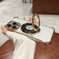 Étui de protection antichute en gel de silicone avec anneau magnétique électroplaqué de luxe et coins renforcés pour téléphones mobiles 13/15