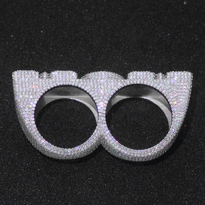 NUOYA 925 Серебряное персонализированное индивидуальное письмо двойное кольцо на палец со льдом VVS Moissanite Роскошные ювелирные украшения в стиле хип-хоп - Product Image 4