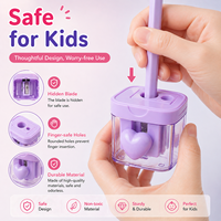 Taille-Crayon Rotatif Double Trou Couleur Macaron et Capuchon Transparent en Forme de Cœur pour Élèves du Primaire