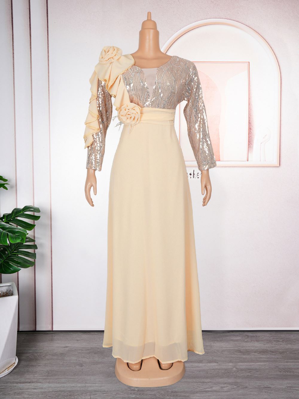 beige african dress Stylish African Beige Ladies Dress