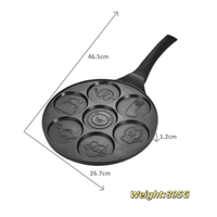 Poêle à crêpes en alliage d'aluminium antiadhésive noire, 7 moules, pré-culottée, avec poignée en bois, compatible gaz et induction