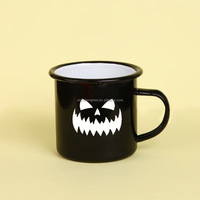 Mug à café émaillé 12 oz sur le thème d'Halloween avec couvercle, écologique, isolation thermique, pour le camping, grande capacité, maintien au chaud 6 heures