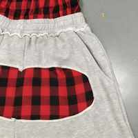Pantalon de jogging double couche en molleton bouclette pour homme, style streetwear hip-hop, avec broderie personnalisée, patchwork et motif écossais