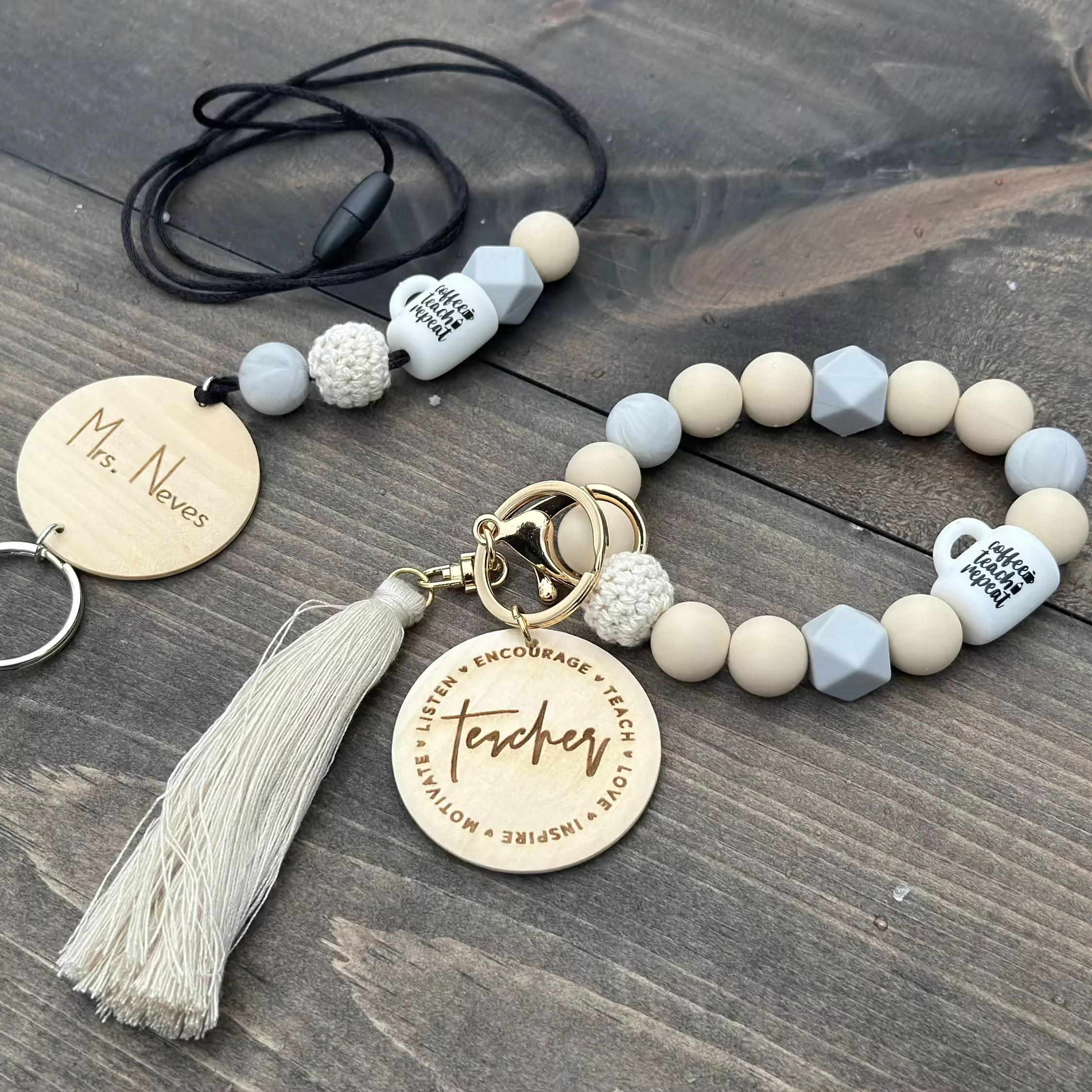 Fashion Silicone Beads Key Ring Chain Cycle Wristlet Keychain Bracelet Image 4