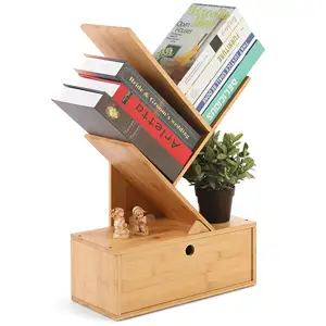 Bamboo Tree Bücherregal Counter top Organizer 3-Tier Desktop Display Bücherregal mit Schubladen für Wohnzimmer