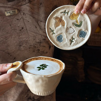 Ensemble tasse à café et soucoupe en porcelaine de 200 ml avec plateau, tasses en céramique mignonnes, tasses à lait