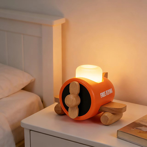 Veilleuse Avion en Bois Rechargeable, 3 Modes d'Éclairage, Lampe <span class=keywords><strong>de</strong></span> Chevet Créative, Lampe <span class=keywords><strong>de</strong></span> Table Décorative pour Chambre et Décoration Intérieure - Product Image 1