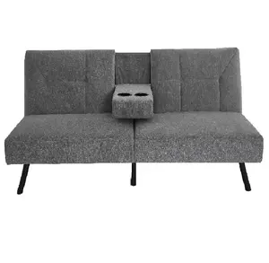 Nisco sofá de linho moderno de metal, sofá conversível com pernas e 2 pastilhas-bege multiuso