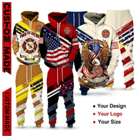 Ensemble de survêtement pour homme avec impression 3D de pompier, drapeau américain et aigle, sweat-shirt à capuche et pantalon de survêtement, ensemble 2 pièces, streetwear, jogging à capuche