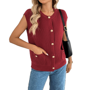 A New Style <b>for</b> Autumn Small Fragrance <b>Vest</b> Vintage Sleeveless <b>Vest</b> Gold Button Knitted <b>Vests</b> - Product Image 2