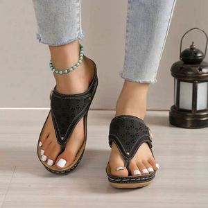 Summer <b>Spring</b> Autumn Running Shoes Women 2024 Lightweight <b>Clip</b> Toe Wedge Non Slip Casual Beach Pu Upper Rubber Genuine Leather - Product Image 2