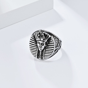 Anillo de acero de titanio con cara de faraón egipcio para hombre, color dorado, negro y plateado, joyería de regalo - Product Image 3