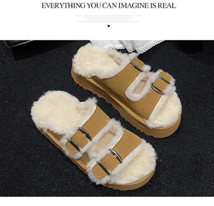 <span class=keywords><strong>Chaussons</strong></span> Boken à semelle épaisse, fourrés, respirants et chauds pour femme, nouvelle collection automne-hiver, avec talon compensé en peluche - Product Image 5