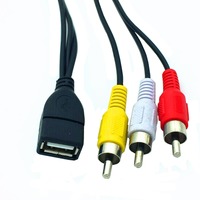 Câble adaptateur audio-vidéo USB femelle vers 3 RCA Phono AV pour PC, TV, Aux
