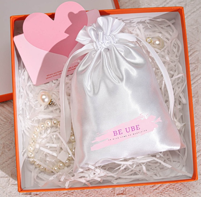Reusable White Satin Drawstring Bag for Hair Bundle Custom Logo Printed Silk Satin Bag