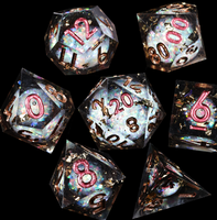 Vente en gros usine : Ensemble de dés de jeu de table Dungeons and Dragons, dés en résine rouge à noyau liquide avec logo personnalisé, lot de 7 pièces