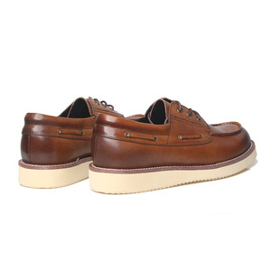Chaussures bateau pour hommes en cuir, style vintage vieilli, semelle épaisse, talon bas amorti, décontractées, style workwear 2002-4 - Product Image 3