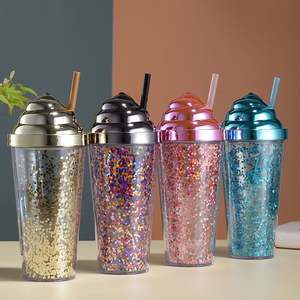 Nouveau Double paille en plastique belle galvanoplastie escargot couverture Sequin Internet célébrité crème glacée paillettes réutilisable étanche - Product Image 5