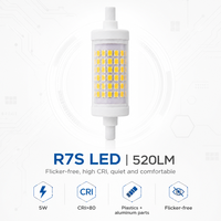 Ampoule LED R7S 220-240V 5W 520lm Température de couleur multiple (2700K-4000K) IRC>80 15000H Certifiée RoHS/CE Garantie 2 ans pour l'éclairage hôtelier