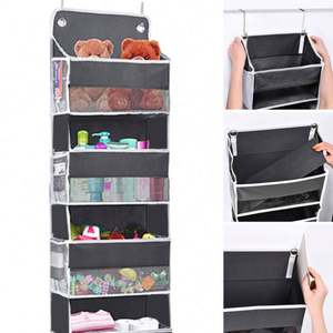 Anti-Fall Hanging Wall Organizer with Sided Pockets Mesh Bags <b>Plastic</b> Metal Iron Hooks for Wardrobe Storage <b>Cabinet</b> Basket - Product Image 6