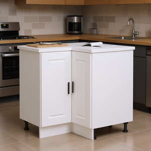 White Engineered Wood <b>Corner</b> Base Cabinet Standard Size Modern Design <b>Kitchen</b> <b>Storage</b> - Product Image 2