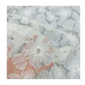 3D flor <span class=keywords><strong>Africana</strong></span> Nigeria lentejuelas novia con cuentas tul malla encaje tela poliéster boda bordado telas para novia encaje tela - Product Image 1