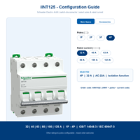 Interrupteur miniature Schneider, disjoncteur principal Acti9 IINT125 Pro 4P rail DIN 32A 125A usage industriel AC-22A