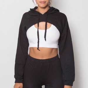 Sweat-shirt à capuche court en coton 100% brodé pour femmes, style hip-hop, avec motif à carreaux - Product Image 1