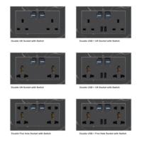 Prise murale double avec interrupteur et USB, en pierre naturelle, pour Royaume-Uni, 1/2/3 gang, 15A, prise électrique universelle