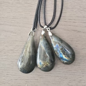 Collier pendentif goutte d'eau en labradorite naturelle, avec attache plaquée or, cordon noir, cristal de guérison, pour cadeau de bijoux - Product Image 2