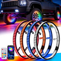 Luces LED RGBW para Ruedas de 15.5'' y 17'' con Control Remoto y por Aplicación, 3 Filas, 4 Piezas, con Función de Señal de Giro y Frenado