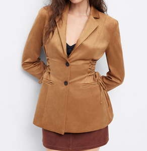 <span class=keywords><strong>Blazer</strong></span> de Ante Sintético Estilo Vintage para <span class=keywords><strong>Mujer</strong></span>, Color <span class=keywords><strong>Camel</strong></span>, con Lazo Lateral en la Cintura, Chaqueta de Traje Ajustada, Estilo Y2K, Ropa Casual Urbana - Product Image 3