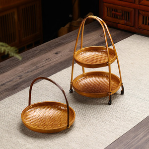 <b>Bamboo</b> Woven Single Layer Pastry Tray Round 1-3L Handmade Standing Type Food Container Chinese Style Tea Fruit <b>Basket</b> - Product Image 2