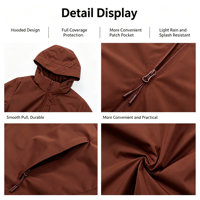 Veste coupe-vent décontractée personnalisée OEM unisexe, légère, imperméable, séchage rapide, pliable, fermeture éclair sur le devant, à capuche, pour la randonnée et le camping en plein air