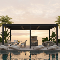 Pergola en aluminium d'inspiration chinoise avec toit à lames orientables, pavillon au design oriental acceptant les petites commandes pour jardins et villas