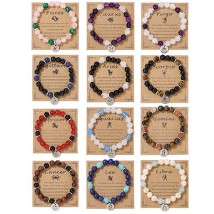 Brazalete de cuentas de piedra de ágata de lapislázuli natural Acero inoxidable 12 signo del zodiaco encanto pulsera regalo Pulseras de Moda - Product Image 2