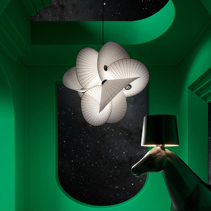 Lustre de style Wabi Sabi, lampe de décoration pour salon, abat-jour en tissu, luminaire suspendu - Product Image 1